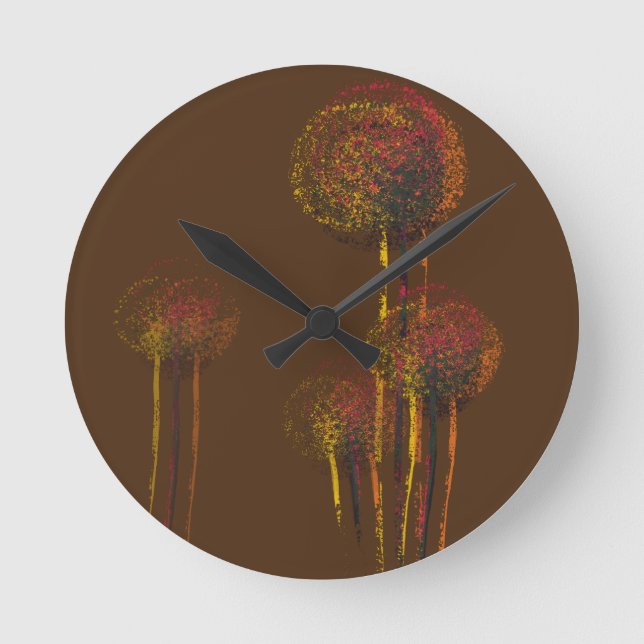 Abstract Autumn Flower Trees Round Clock (Front)