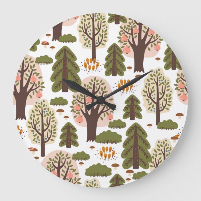 Abstract Autumn Forest Seamless Pattern Large Clock (Front)
