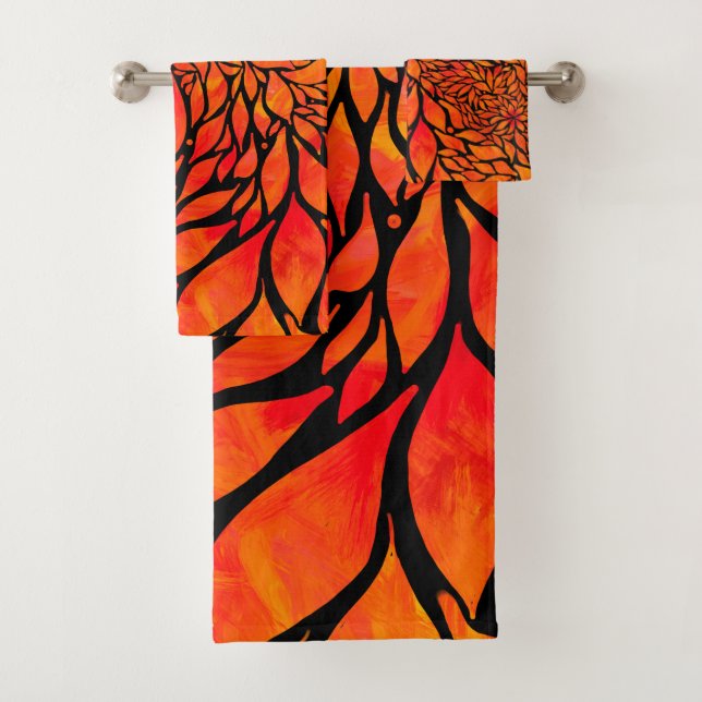 Abstract autumn leaves bath towel set (Insitu)