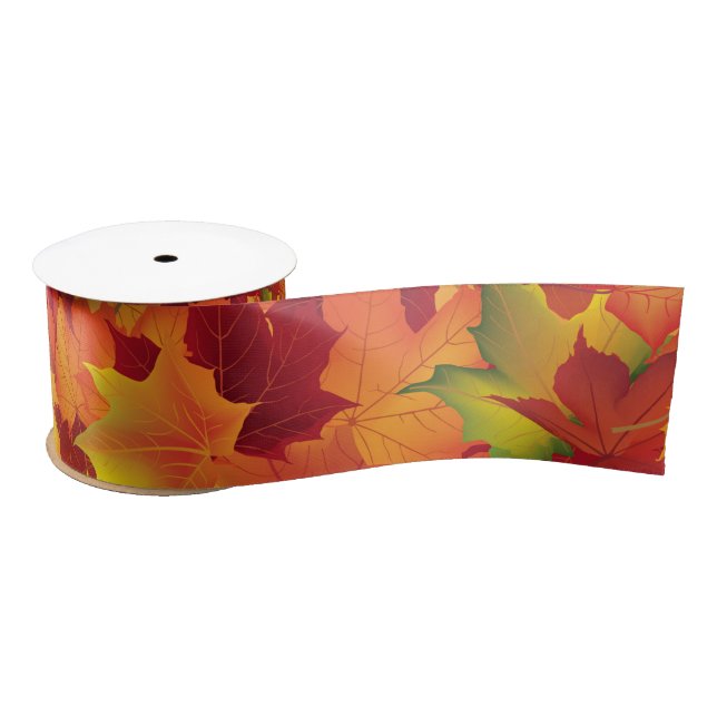 Abstract Autumn Leaves Pattern Satin Ribbon (Spool)