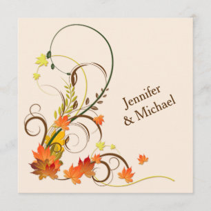 Abstract Autumn Leaves, Vines Wedding Invite 2