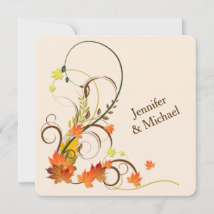 Abstract Autumn Leaves, Vines, Wood Wedding Invite