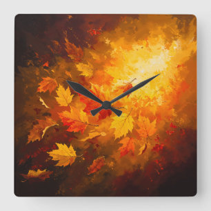 Abstract Autumn - Painterly Style Nature Artwork Square Wall Clock