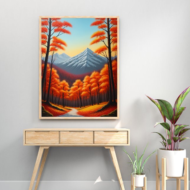 Abstract Autumn Tree forest Landscape Oil Paint Poster (exquisite beauty of nature abstract autumn tree forest landscape oil paintings wall poster)