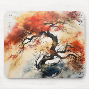 Abstract Autumn Tree Ink painting Mouse Pad