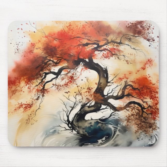 Abstract Autumn Tree Ink painting Mouse Pad (Front)
