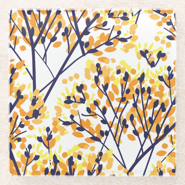 Abstract Autumn Tree Modern Pattern Glass Coaster (Front)