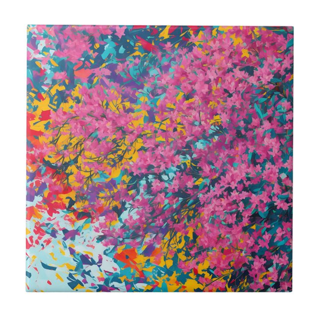 Abstract Azalea Wildflowers Ceramic Tile (Front)