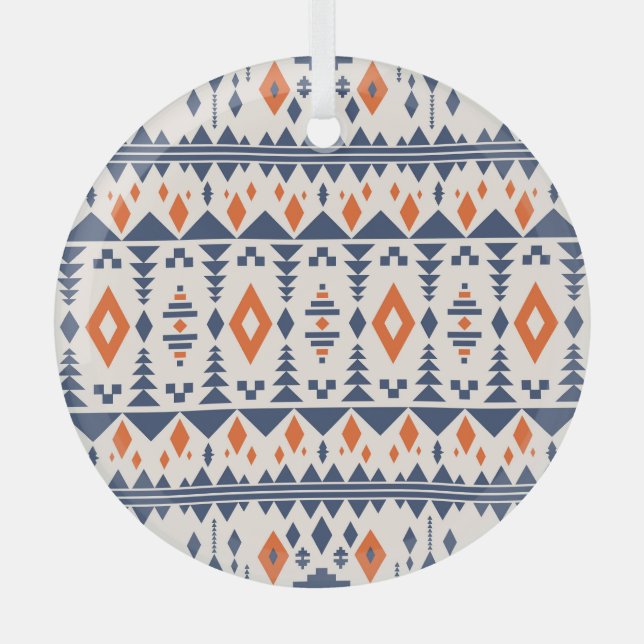 Abstract Aztec geometric, seamless pattern. Glass Tree Decoration (Front)