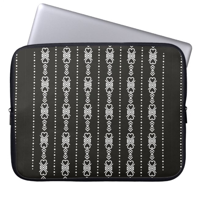 Abstract aztec heart texture laptop sleeve (Front)