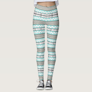 Abstract Aztec Mint Green Aqua Grey Pattern Leggings