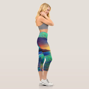 Abstract Azure Seascape Capri Leggings