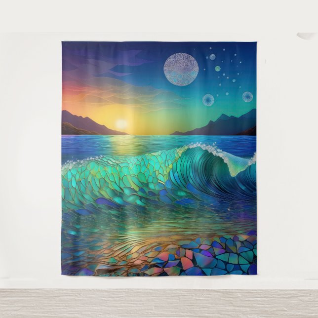 Abstract Azure Seascape Tapestry (Front)