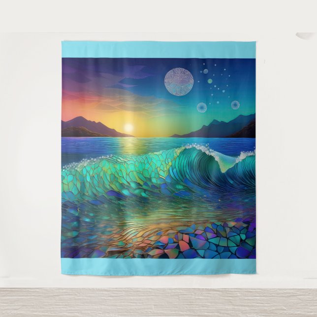 Abstract Azure Seascape Tapestry (Front)