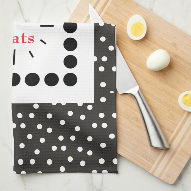 Abstract B&W Polka Dots Clock Good Eats Kitchen To Tea Towel (Quarter Fold)