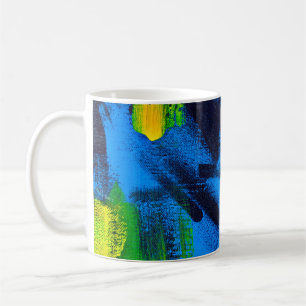 Abstract background. Acrylic black, yellow, blue, Coffee Mug