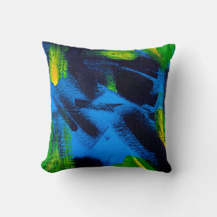 Abstract background. Acrylic black, yellow, blue,  Cushion