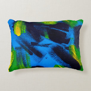 Abstract background. Acrylic black, yellow, blue, Decorative Cushion