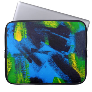 Abstract background. Acrylic black, yellow, blue, Laptop Sleeve