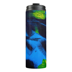 Abstract background. Acrylic black, yellow, blue,  Thermal Tumbler