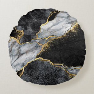 abstract background, black and white marble mosaic round cushion