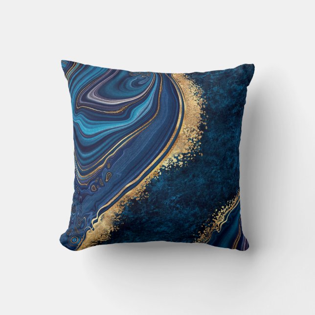 abstract background blue marble agate granite mosa cushion (Front)