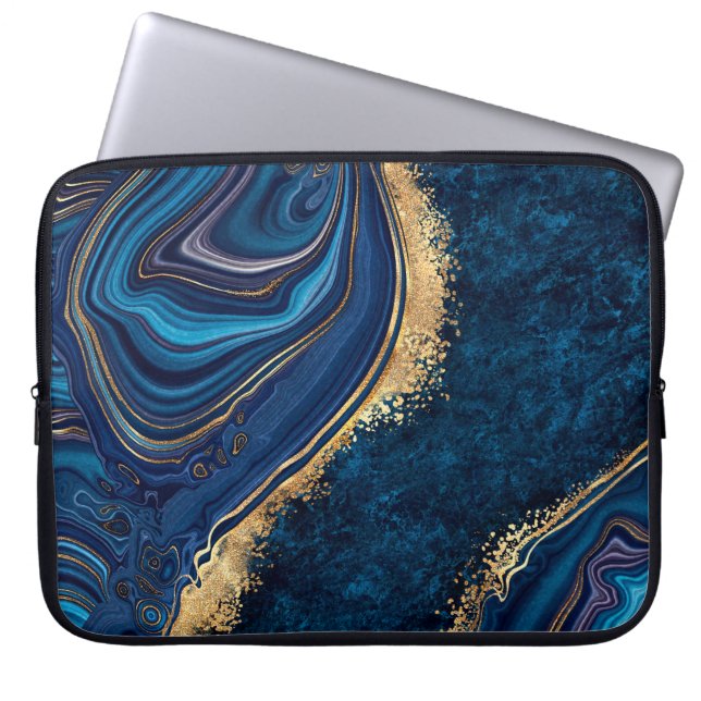 abstract background blue marble agate granite mosa laptop sleeve (Front)