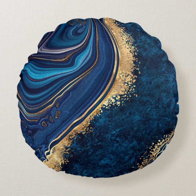 abstract background blue marble agate granite mosa round cushion (Front)