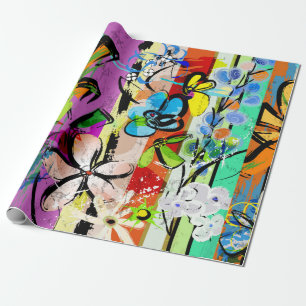 abstract background composition with flowers, with wrapping paper