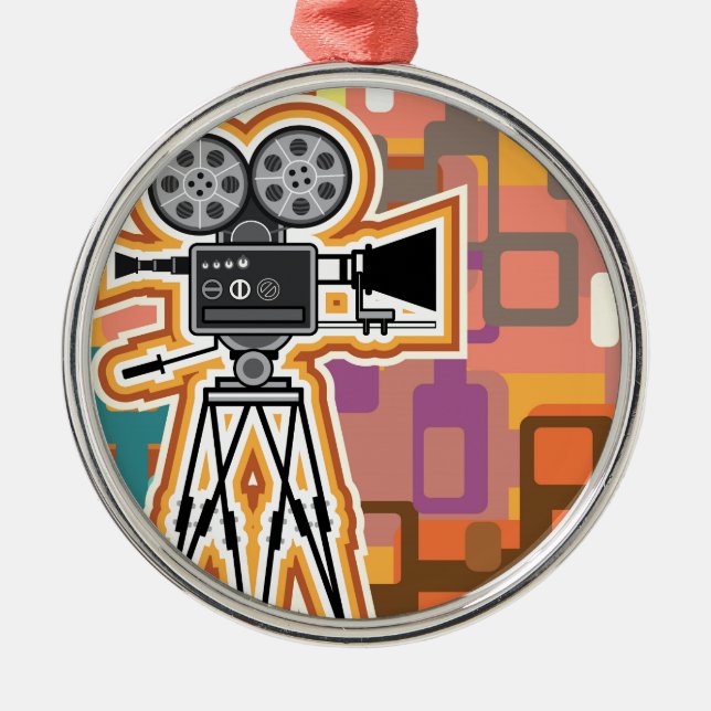 Abstract Background Movie Projector Film camera Metal Tree Decoration (Front)