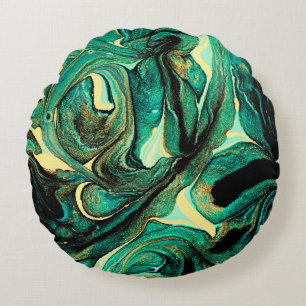Abstract background of acrylic paints in aquamarin round cushion