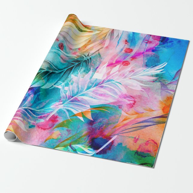 Abstract background of watercolor stains and blots wrapping paper (Unrolled)