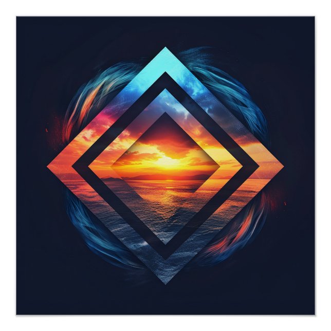 Abstract background with sunset and sea poster (Front)