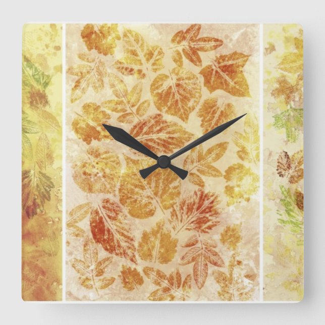 Abstract backgrounds, watercolor, leaves square wall clock (Front)