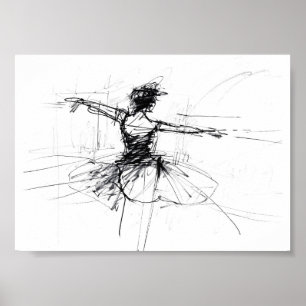 Abstract Ballerina Dancer Sketch - Premium Poster