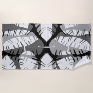 ABSTRACT BANANA LEAVES BLACK AND WHITE BEACH TOWEL