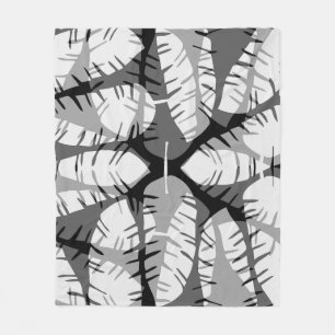 ABSTRACT BANANA LEAVES BLACK AND WHITE FLEECE BLANKET