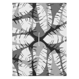 ABSTRACT BANANA LEAVES BLACK AND WHITE TABLECLOTH