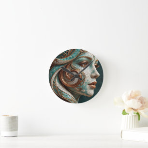 Abstract Baroque Swirl Sculpture Copper Ivory Mosa Round Clock