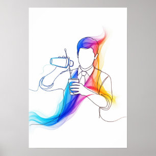Abstract Bartender One Line Art Continuous Poster