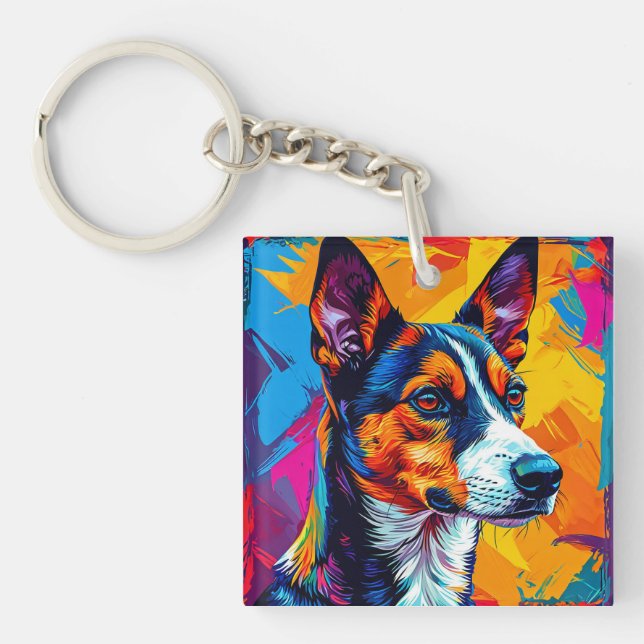 🐕 Abstract Basenji Dog Modern Artistic Gift 🎁 Key Ring (Front)