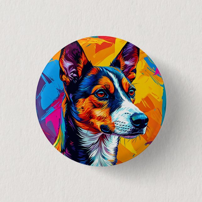 Abstract Basenji Dog Portrait 3 Cm Round Badge (Front)