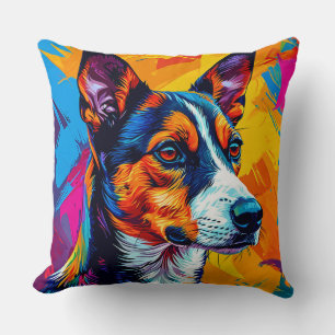 Abstract Basenji Dog Portrait Cushion