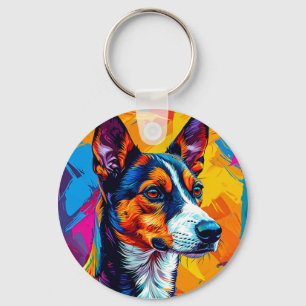 Abstract Basenji Dog Portrait Key Ring