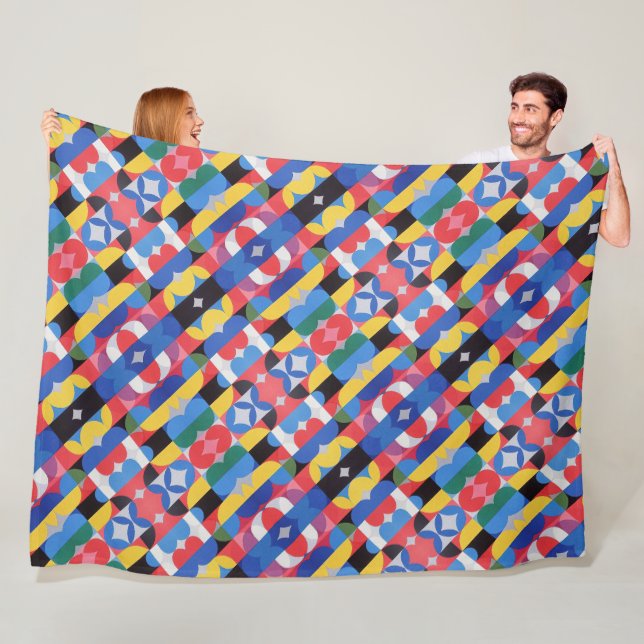 Abstract Bauhaus Geometric Art Fleece Blanket (In Situ)