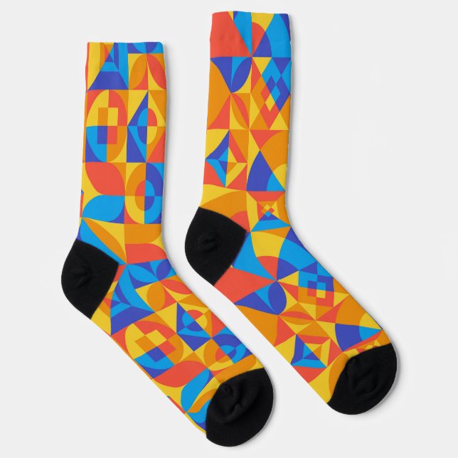 Abstract Bauhaus pattern in three colours Socks (Right)