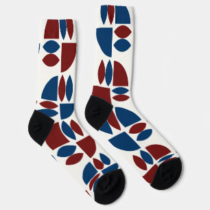 Abstract Bauhaus shapes in dark red and blue Socks