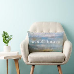 Abstract Beach Coastal Ocean Clouds Painting Lumbar Cushion