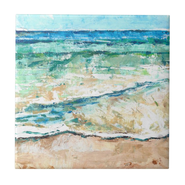 Abstract Beach Coastal Shoreline Artwork Ceramic Tile (Front)