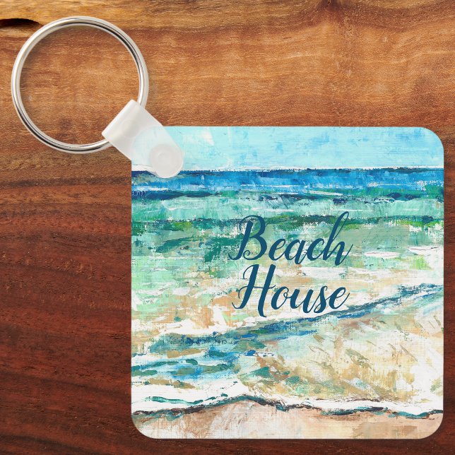 Abstract Beach Coastal Shoreline Artwork Key Ring (Beach House Coastal Artwork Life's A Beach Key Chain from Jenn Steffen, Jenn's Emporium. )